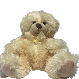 Cream Fluffy Teddy Bear with Bow